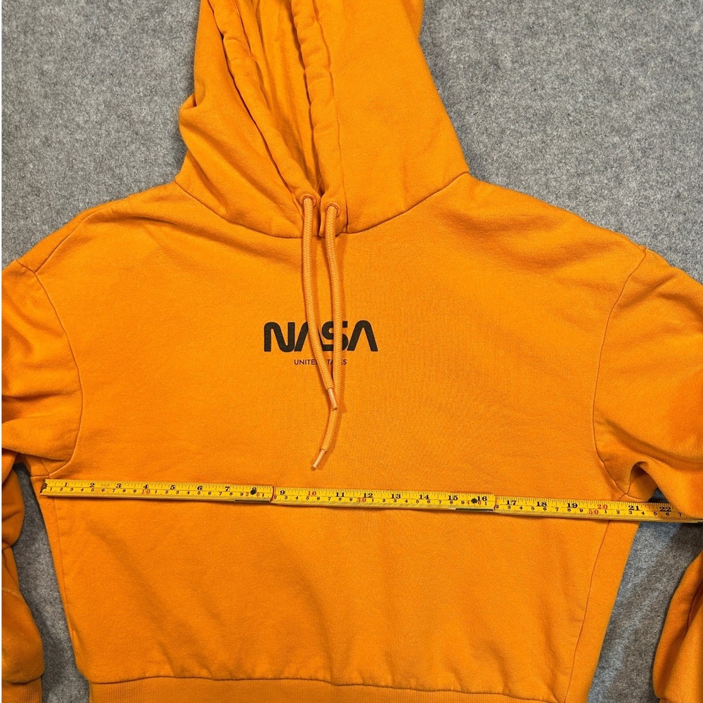 H&M Divided NASA Graphic Hoodie Medium Orange Cropped Fleece Pullover - Picture 6 of 8